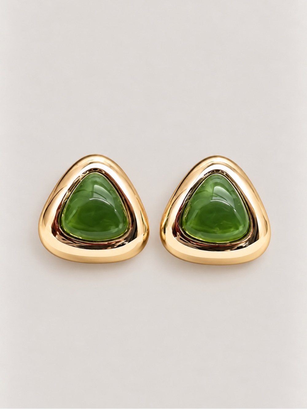 New! Green Gemstone Gold Triangle Statement Post Earrings NWOT